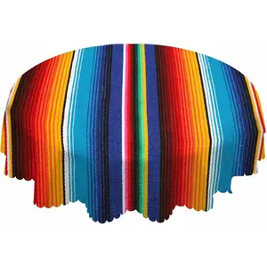 Colorful Mexican Table Cloth Stripes Lines Art Feature Bright Round Tablecloth 60 Inch for Dining Room,, Banquet