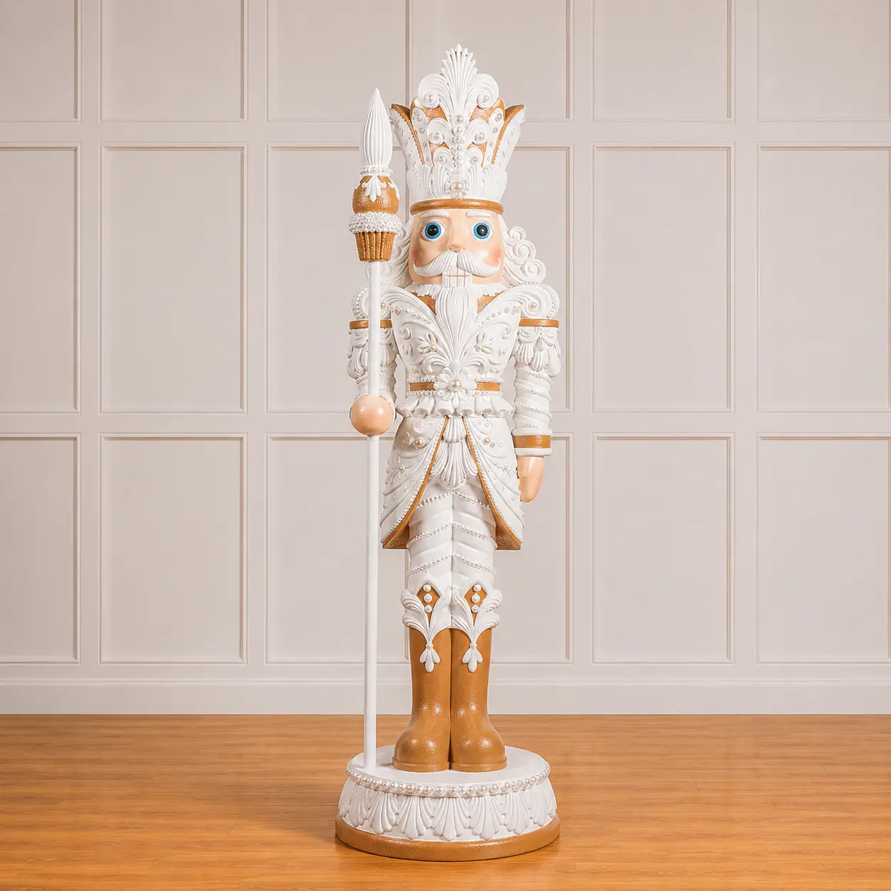 6 FT Lighted White & Gold Nutcracker