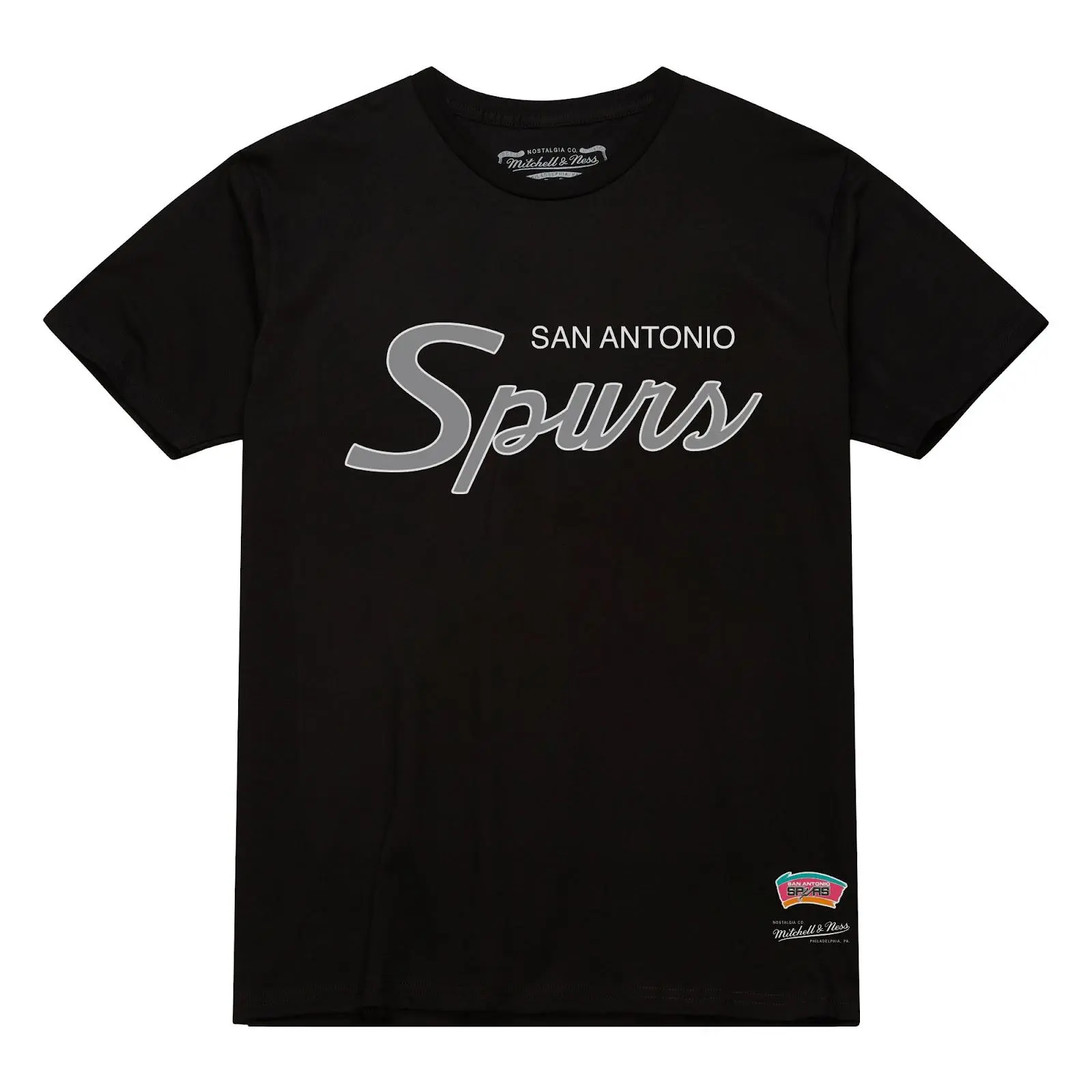 San Antonio Spurs Black Vintage Wordmark T-Shirt NBA Throwback Tee Graphic Fan Gear Mitchell & Ness