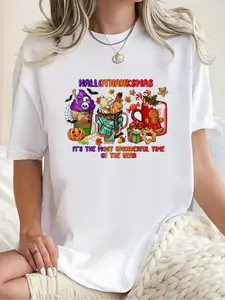 100% Cotton Hallothanksmas It's The Most Wonderful Time Of The Year T-Shirt Print Round Neck Short Sleeve Streetwear Fashion Breathable Homme Soft Unisex Designer Clothes For Women Casual Clothes