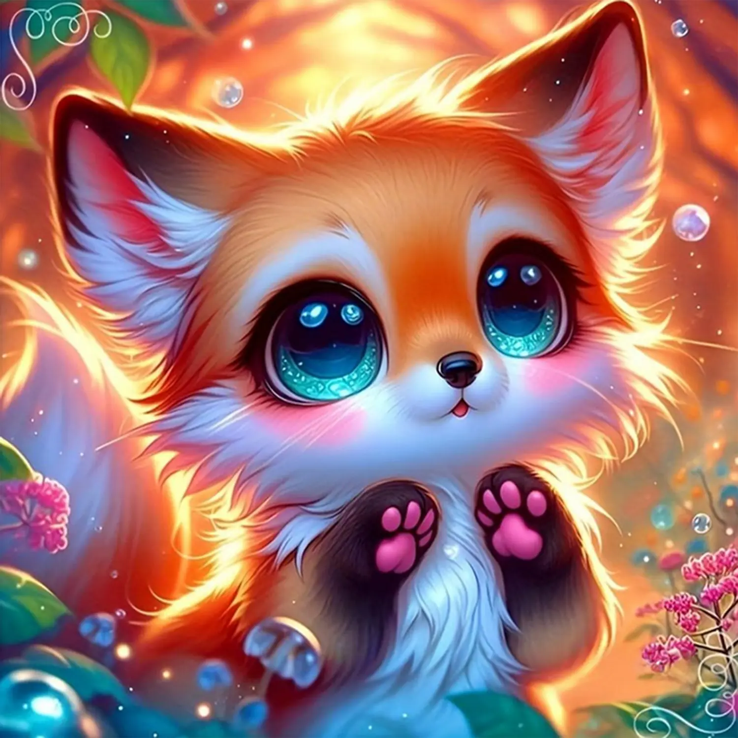 DIY 5D Diamond Painting Kit, Cute Fox Paw Design, Frameless, Full Drill Round Acrylic Diamonds, Craft, Handicraft & Embroidery Art for Wall Decor
