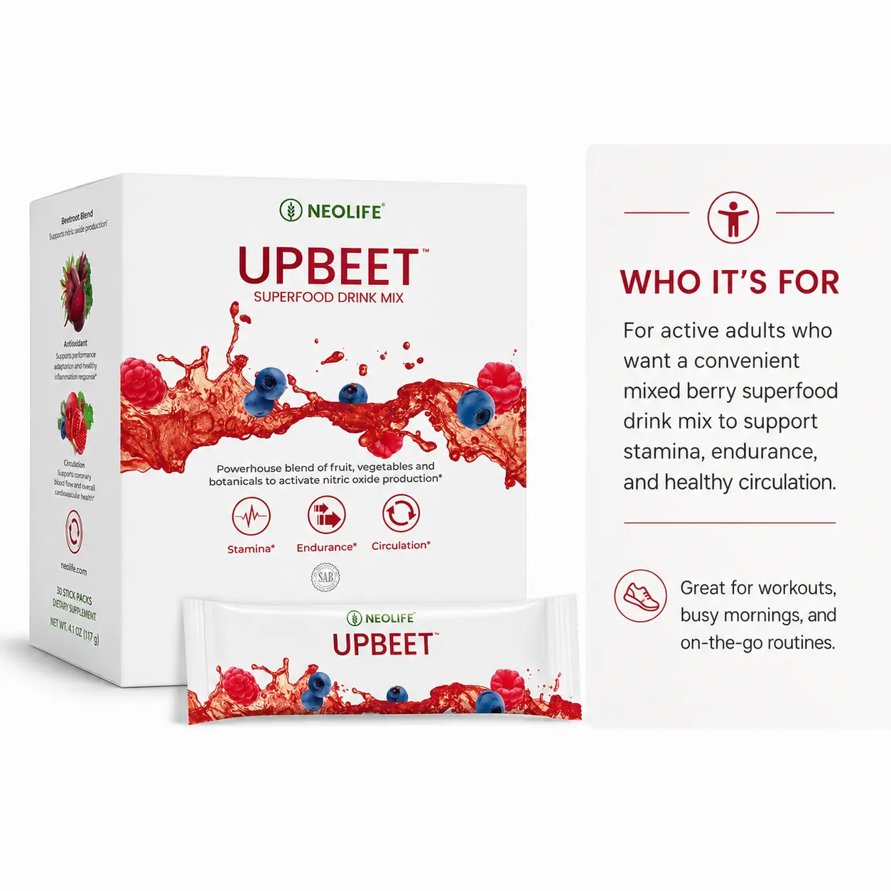 NeoLife UpBeet Mixed Berry Superfood Drink Mix | 30 Stick Packs