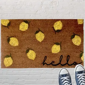 Hand-Painted Lemon Custom Doormat 18x30 in. - Patio or Balcony Outdoor Mat for Housewarming Gift, lemon theme, yellow, home decor