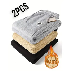 Men’s Casual Fleece-Lined Jogger Pants 2-Pack – Warm Winter Sweatpants, Gray & Black with Pockets, Machine Washable