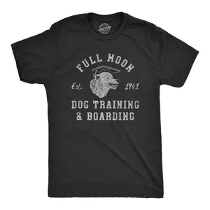 Mens Full Moon Dog Training and Boarding T Shirt Funny Halloween Werewolf Tee for Guys Mens Funny T Shirts Cool Vintage Fashion T-Shirt Gift Classic Menswear Halloween Apparel for Men Funny Dog Short Sleeve Black -