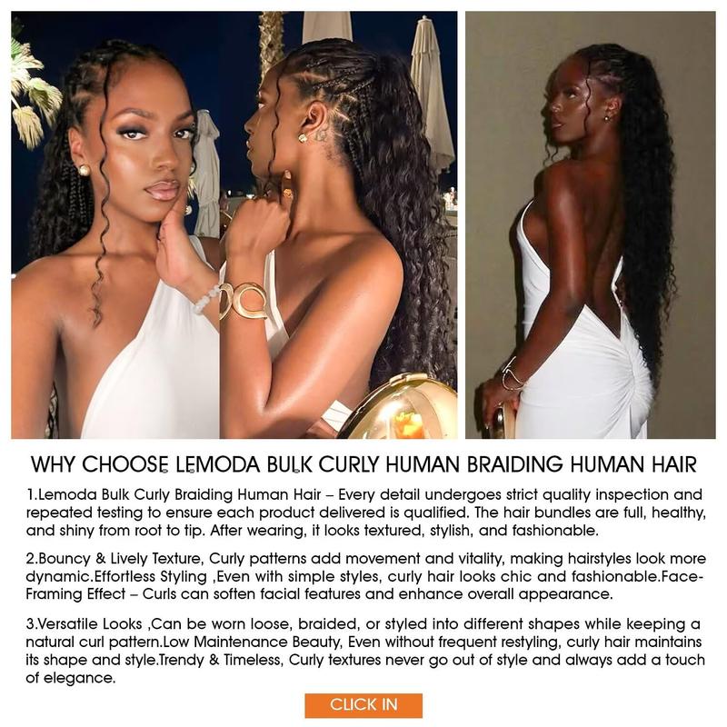Lemoda Boho Human Braiding Hair Burmese Curly Bulk Human Hair Extensions For Bohemian Knotless Braids No Weft 12inch-32Inch 3Bundles/Lot 100g/1Bundle 1B Natural Black Salon-Quality