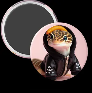 Leopard Gecko with mealworm on head   Refrigerator Magnets - 2.25 Inch Round - Decor