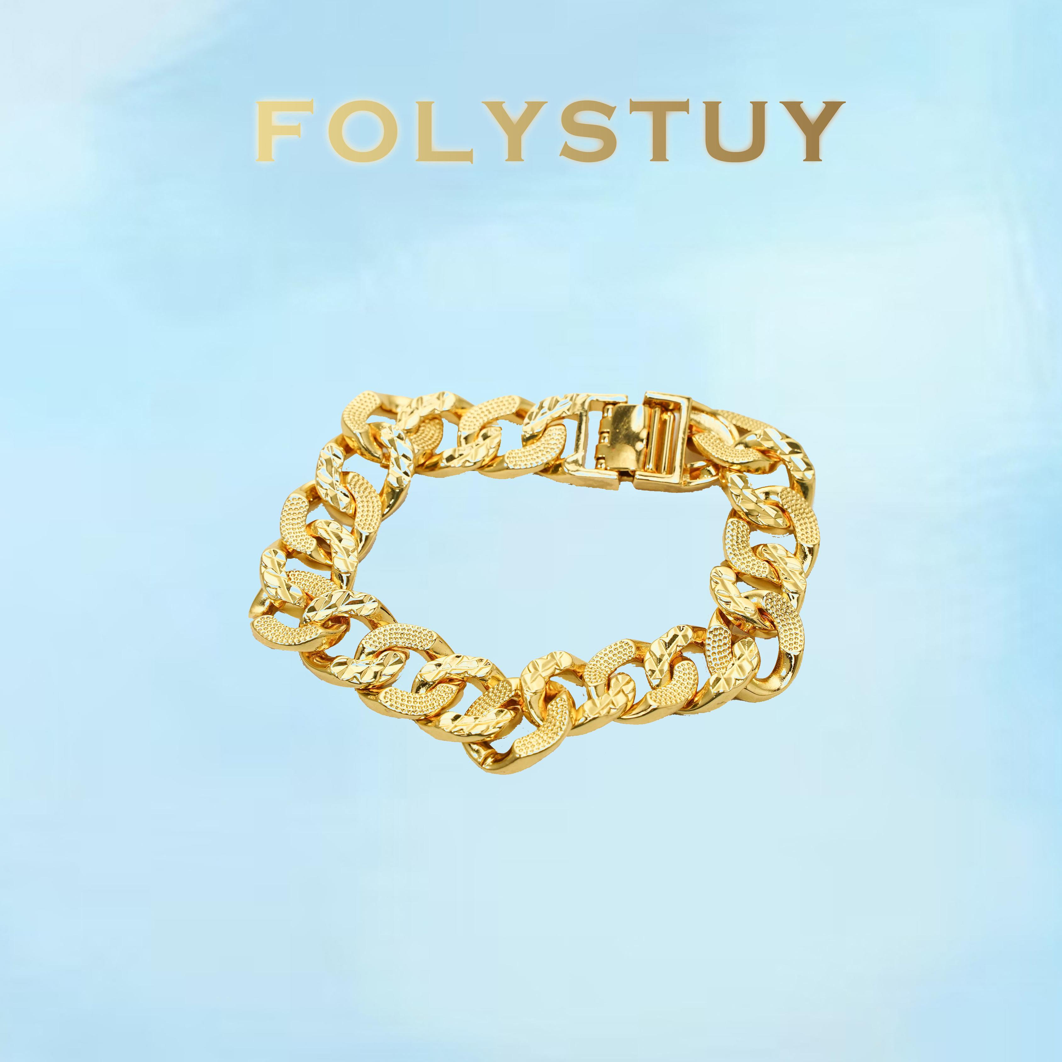 [FOLYSTUY (W167)]Mens Textured Cuban Link Chain Bracelet, 0.53" Width 7.8" Length, Sturdy Statement Wrist Bangle for Street Style & Daily Wear