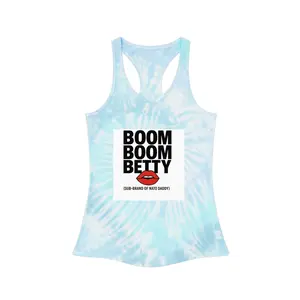 NATO Daddy BOOM BOOM BETTY Tie Dye Racerback Tank Top - Summer Vibes Beachwear Festival Outfit Casual Wear Gift for Her Structured Side Seams Self Fabric Binding Luxurious Blend of 60% Cotton & 40% Polyester Lightweight Fabric Perfect for Warm Weather