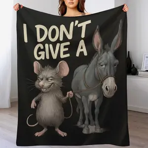 Funny I Don't Give A Donkey Meme Blanket, Sarcastic Rat & Donkey Humor Gift for Friends, Soft Flannel Fleece Throw Blanket for Couch Bed All Season