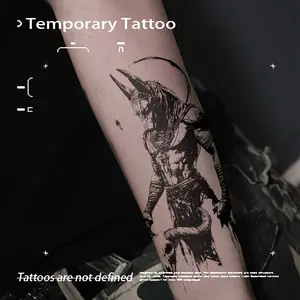 Dark Anubis Herbal Juice Temporary Tattoo Sticker Waterproof Realistic Long Lasting Non-reflective Vintage Stippling Fake Tattoo Ins Niche Premium Style Arm Tattoo Sticker
