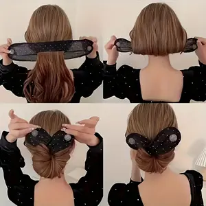Single Elegant Rhinestone-Decorated Bow Hair Clip - Black Sparkling Hair Accessory with Tassel Detailing for Weddings, Parties, Prom & Everyday Glamour, Hair Accessories for Wedding