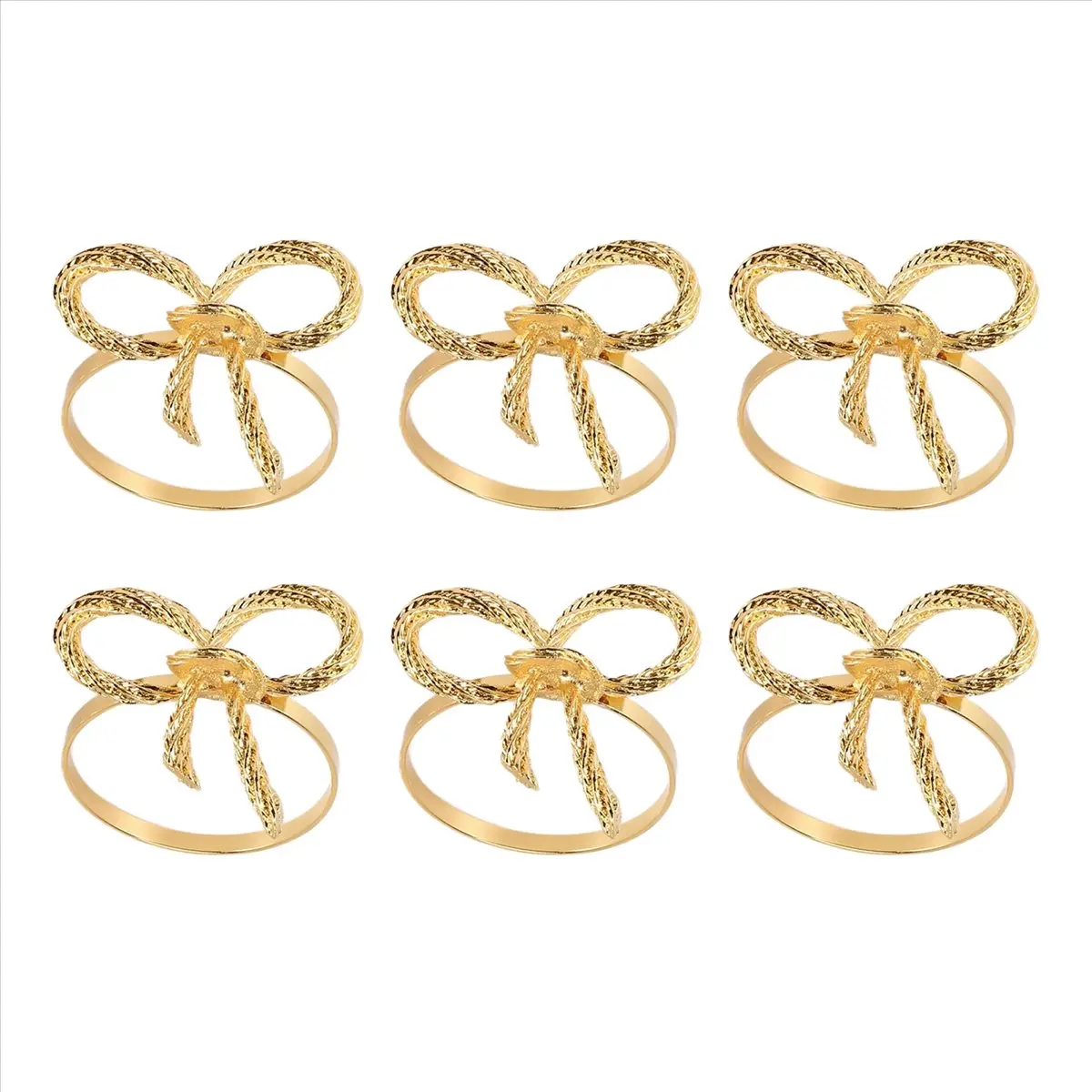 Golden Metal Reusable Napkin Ring Organiser Set (6 Pieces), Household Table Decoration Holder for Wedding, Christmas Gatherings, Six Pieces