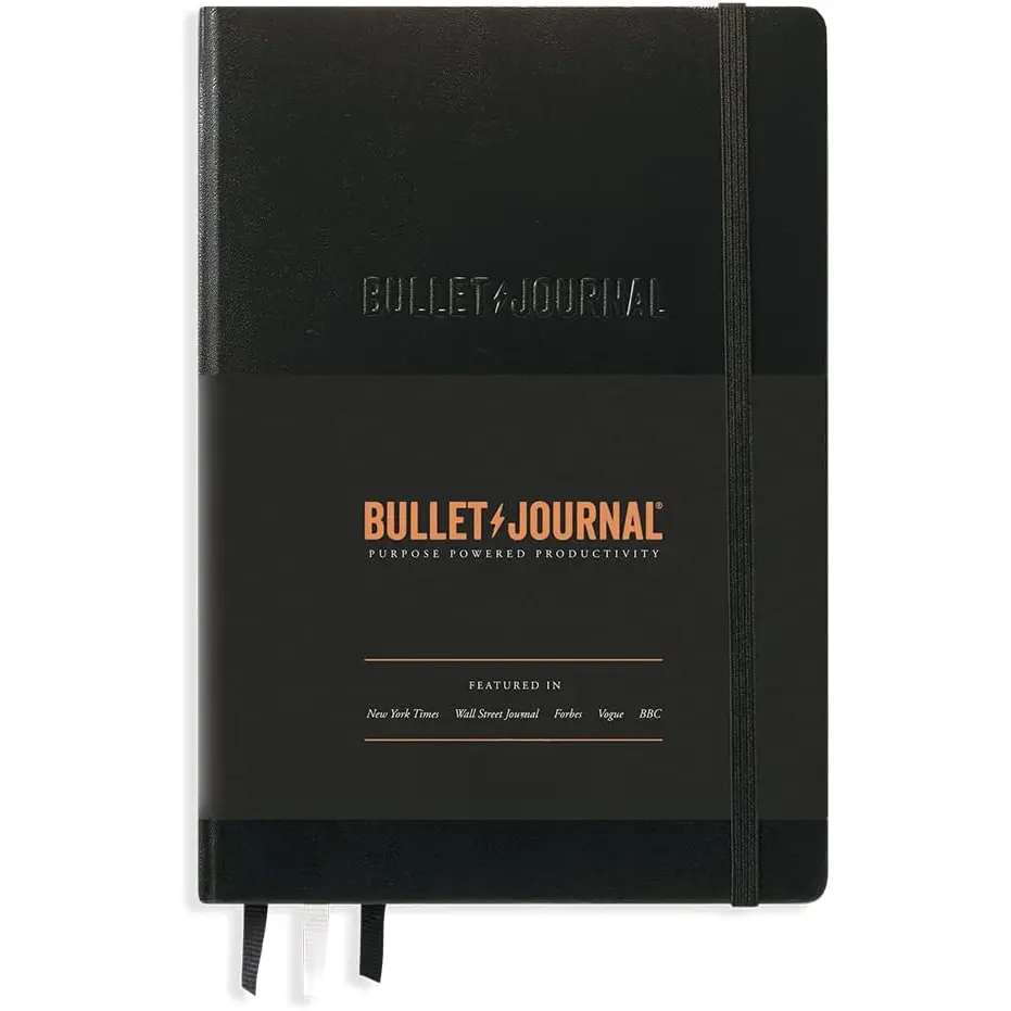Official Bullet Journal Edition 2 - A5 Medium Office Notebook, 120gsm Sustainably-Sourced Paper, 204 Pages, Dot Grid, Stickers Pack, Smart Grid Guide, Serves as Ruler, Monthly Logs, Visual Examples, BuJo Pocket Guide, Black, More Than Meets the Eye, Moder