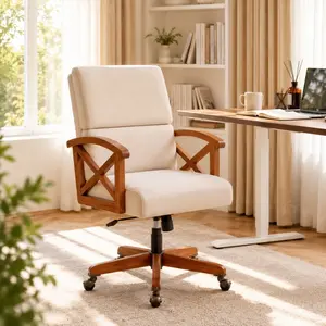 baliaa Ergonomic Modern Chenille Upholstered Swivel Desk Chair with Wood Armrests for Home Office