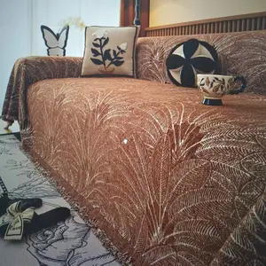 Vintage Chenille Sofa Cover, Full Coverage Cat Scratch Protector, All-Season Universal Fit, 1pc Retro Textured Couch Blanket, Dustproof Sofa Slipcover