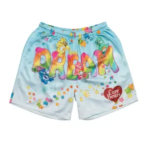 Care Bears Anime Dream Shorts Light Blue Kid's Full Print Drawstring Design Mesh Shorts With Four Pockets Teen Basketball Double-Layered Inner Shorts