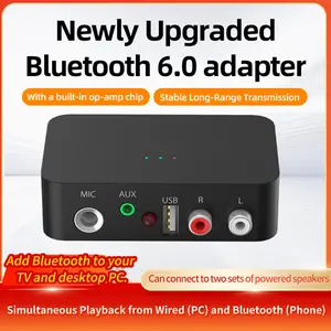 Plug and play Bluetooth audio adapter | minimalist black model | dual-channel synchronous playback + HiFi sound quality + remote control | old power amplifier / speaker / projector wireless transformation artifact Audio Smartphone