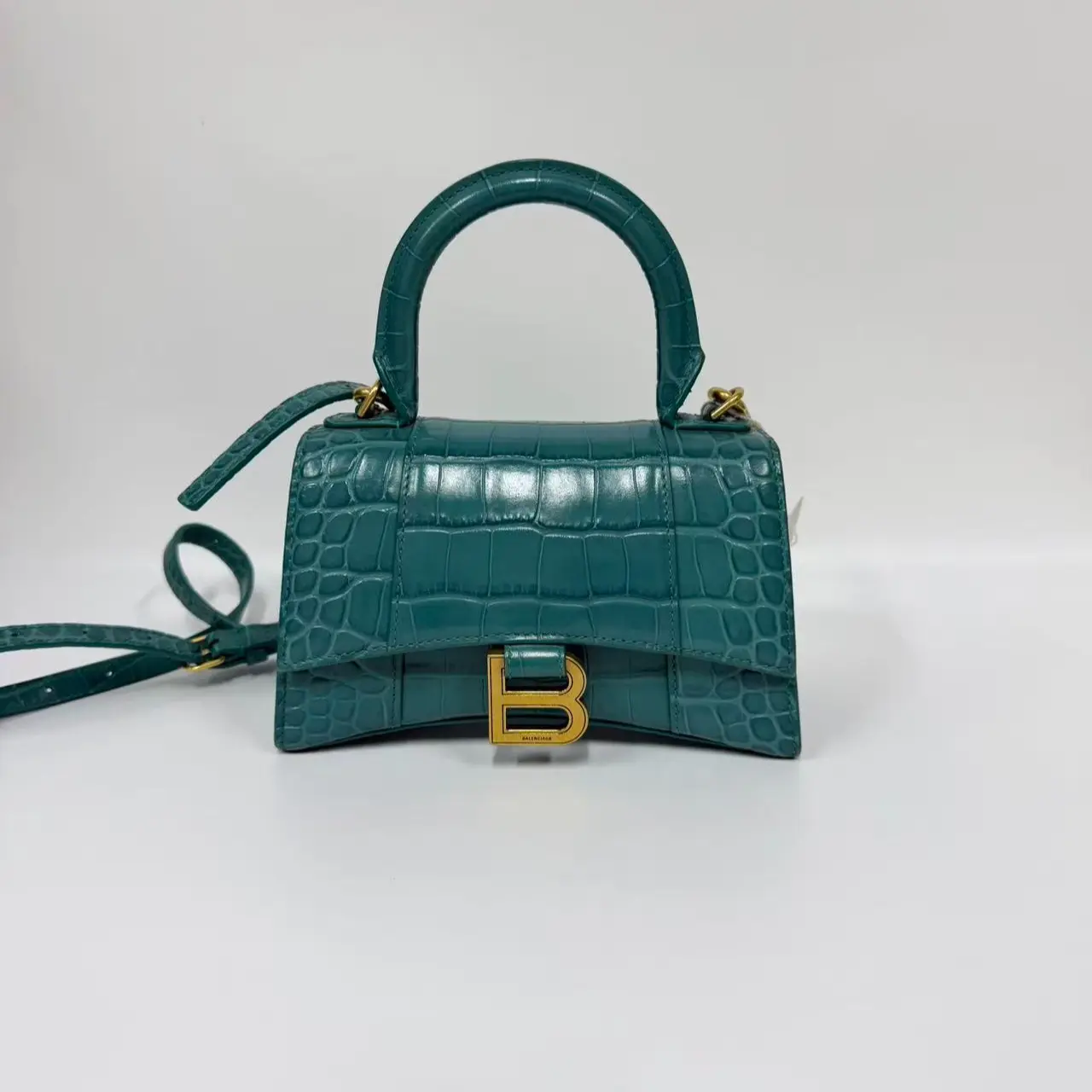 Pre-owned Balenciaga Blue Green Crocodile Embossed Hourglass(SZ 54503）