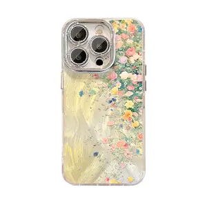 Dainty Flowers in Bloom Pattern Phone Case for iPhone 11/12/13/14/15/16/17 Pro Max,17Air,14/15/16 Plus,X,&XS Max; feather-veil texture design, anti-fingerprint, lens film & full-body drop protection.