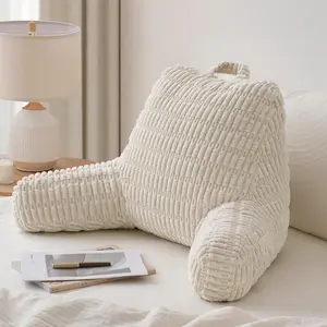 Reading Pillow Backrest Pillow with Shredded Memory Foam for Adult & Children, Designed for Bed and Couch Sitting Up, Includes Arms, Pockets and Washable Cover, Off White