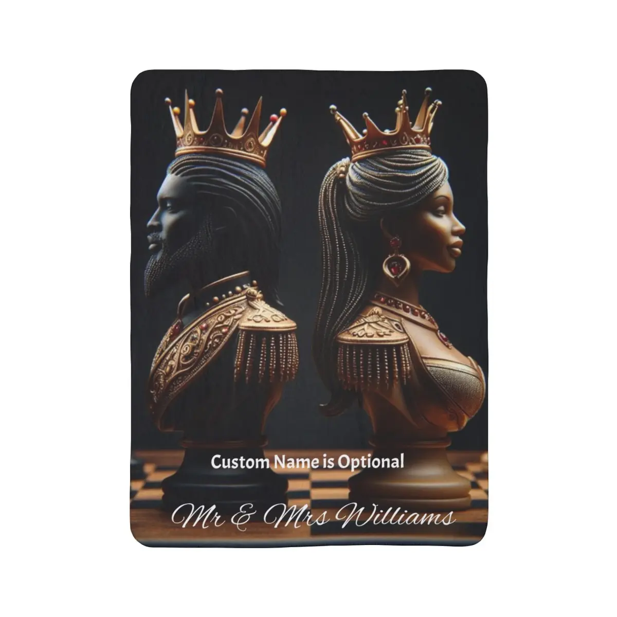 Custom King & Queen Chess Throw Blanket - Personalized Fleece Sherpa Cozy Blanket, 50" x 60" & 60" x 80", 100% Polyester, Custom Name Optional