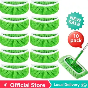 10-Pack Reusable Mop Pads Replacement Compatible with Swiffer Sweeper Mop -  Coral Fleece Washable Refills - Microfiber Dry & Wet Sweeping Cloths for Multi-Surface/Hardwood Floor Cleaning Mop Heads