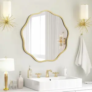 Round Wavy Mirror for Wall Decorative 20 inch, Modern Round Mirror Aluminum Frame for Bathroom Bedroom Living Room Home House Office Entryway