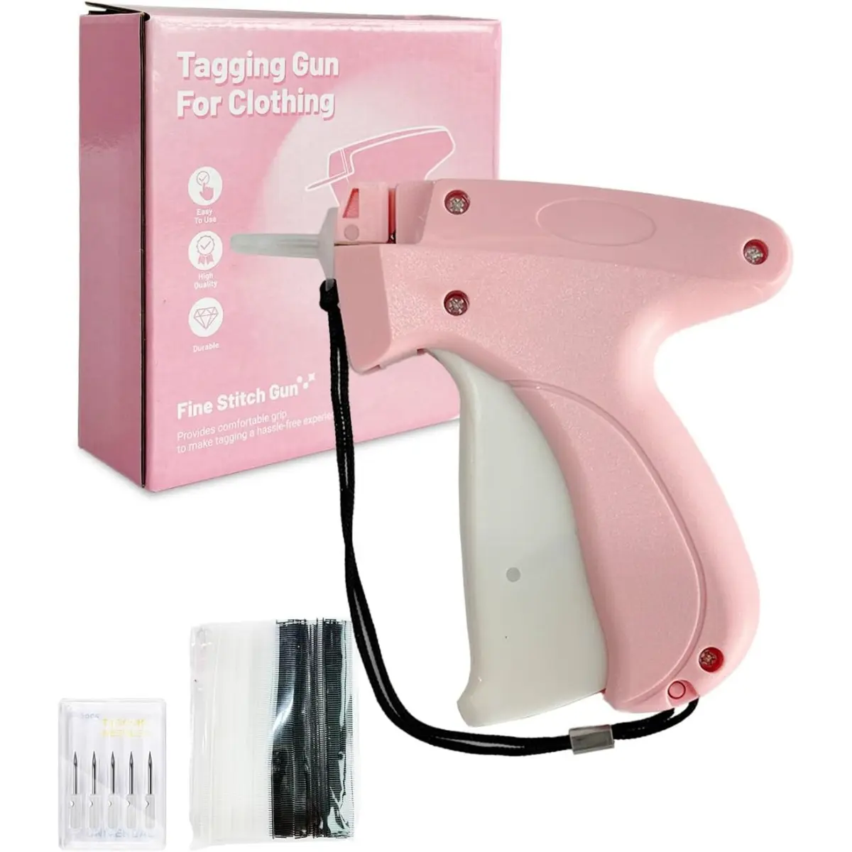 Clothing Price Tag Attacher Tool - Mini Stitcher Tagging Gun for Sewing Supplies Crafts, Clothing Repair with 5 Fine Needles, 1000 Glue Pins (500 Black + 500 White)
