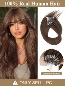 #04 Micro Loop Hair Extensions 50 Strands Micro Beads Hair Extensions, Nano Ring Links Human Hair, 13 Colors, Natural Straight, 12-22 Inch, Adds Volume & Length  30G