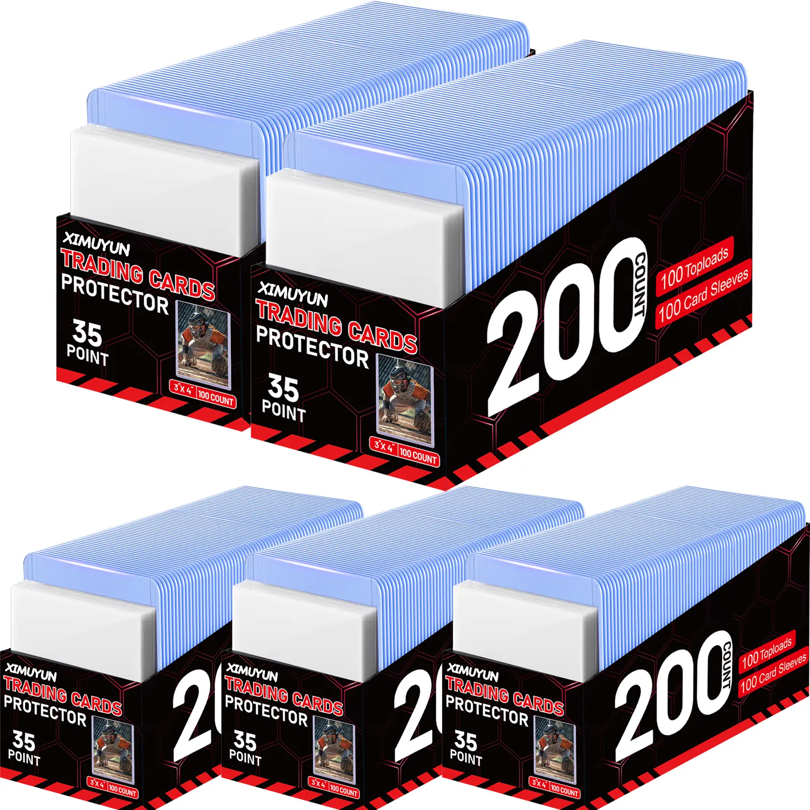 XimuYun 500ct Top loaders 35pt 3 "X 4", baseball card protective case hard plastic, used with trading card sports card holder, suitable for collection, football, basketball, and TGG(500 Toploads + 500 Sleeves)