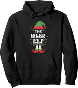 Funny The Biker Elf Family Matching Group Christmas Xmas Pullover Hoodie
