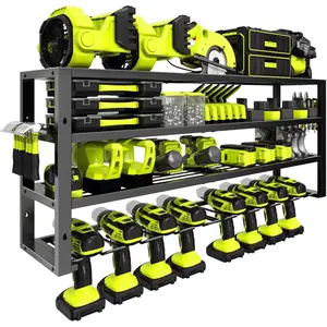 Large Power Tool Organizer Wall Mount,4 Layers 8 Drill Holder Heavy Duty Metal Cordless Tool Storage Loads 420lbs with  Holder,Utility Racks for Garage, Workshop, Pegboard, Shed - 32 Inch