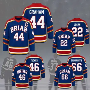Custom Off Campus Senior Authentic Pro Navy Hockey Jersey Shirt, Briar University Graham/Logan/Tucker/Di Laurents Jersey Shirt