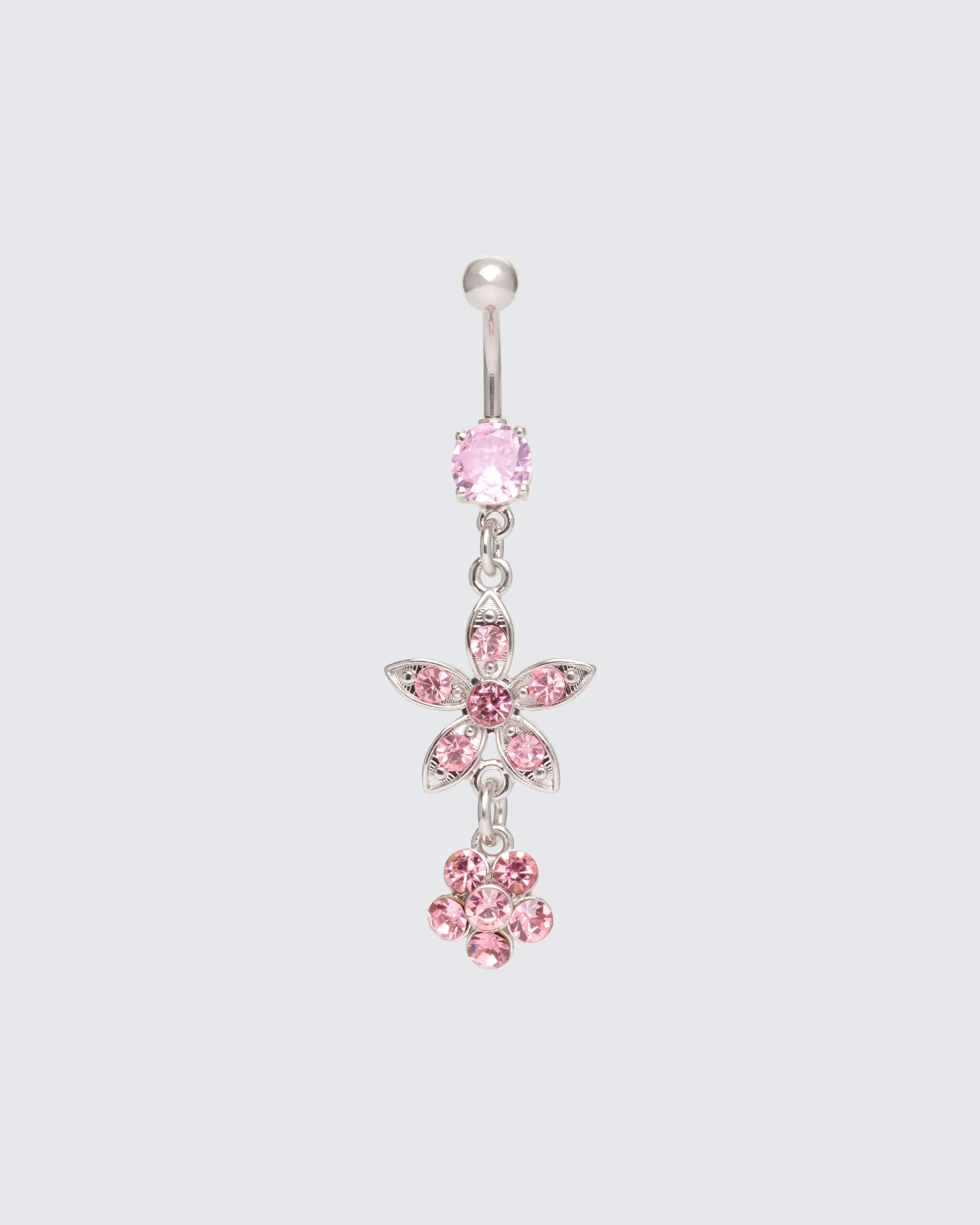 Dasha Pink Flower Dangle Belly Bar