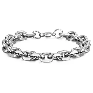 Hermah 10mm Wide Cable Chain Bracelet For Men Boys Stainless Steel Link Chain 7/8/9/10inch Hiphop Punk Jewelry Gifts