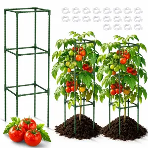 3-Pack Square Tomato Cages, 47.2" Tall 3-Tier Plant Support Trellis with 11mm Thick Stakes, Heavy-Duty Tomato Stakes for Raised Beds & Large Planters, Sturdy, Easy to Assemble