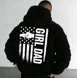 Hoodie with "GIRL DAD" Print, Featuring American Flag Motif and Fist Graphic, Front and Back Design Details