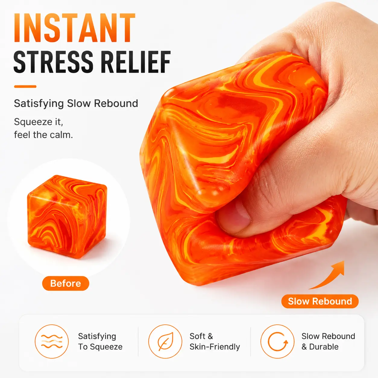 Marble Swirl Cube Squeeze Toy, Slow-Rebound Squishy Stress Relief Fidget Toy, Soft Sensory Cube for Kids and Adults, Gift