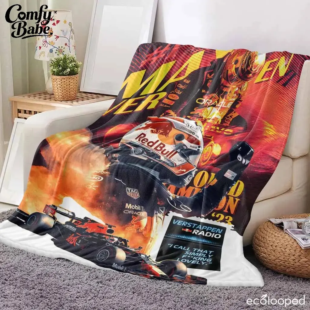 Formula Racing Flannel Throw Blanket, High-Speed Motorsport Driver Print Cozy Blanket for Couch Bed Sofa, Racing Fan Gift for Men and Teens