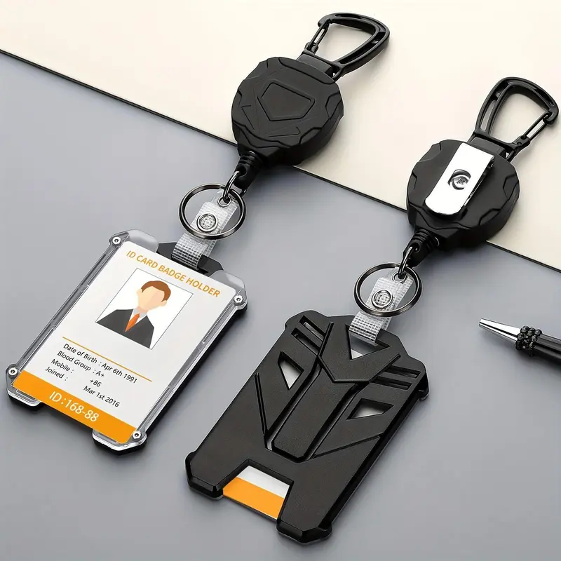 Outdoor Retractable Heavy Duty Badge Reel (1 Set), ID Badge Holder, Tactical ID Card Holder for Outdoor Hiking & Climbing, Badge Reels Retractable, Retractable Badge Holders