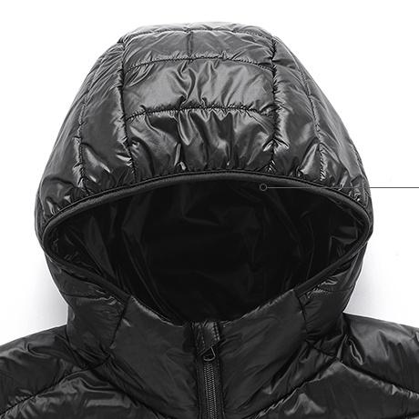 Men's Solid Color Hooded Lightweight White Duck Down Jacket, Full Zip Casual Windproof Warm Coat, Suitable for Autumn and Winter Casual Outdoor Wear