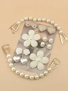 16pcs Fashion Casual ABS Chain, Flower, Heart, Beige Bead, Oil Drop Five-Petal Shoe Buckle DIY Decorations, Multifunctional Shoe Clip Accessories for Women's Sandals, Slippers, Beach Bags, Perfect for Holidays and Birthday Party Gifts