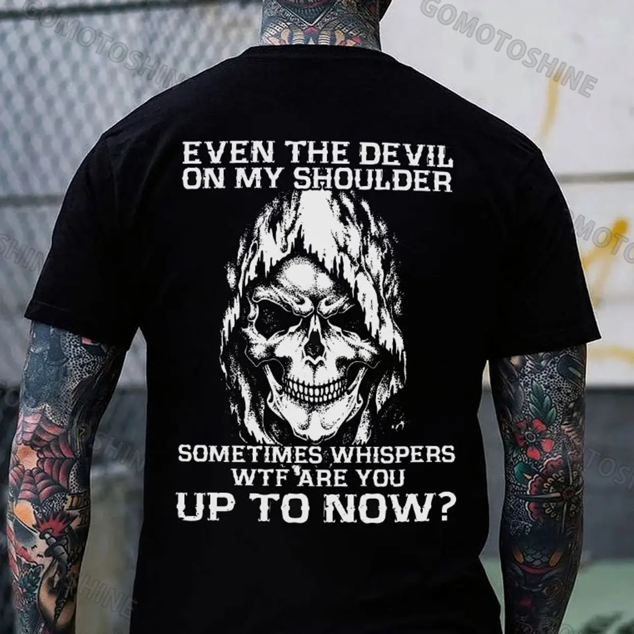 EVEN THE DEVIL ON MY SHOULDER Skull Print Men's T-Shirt