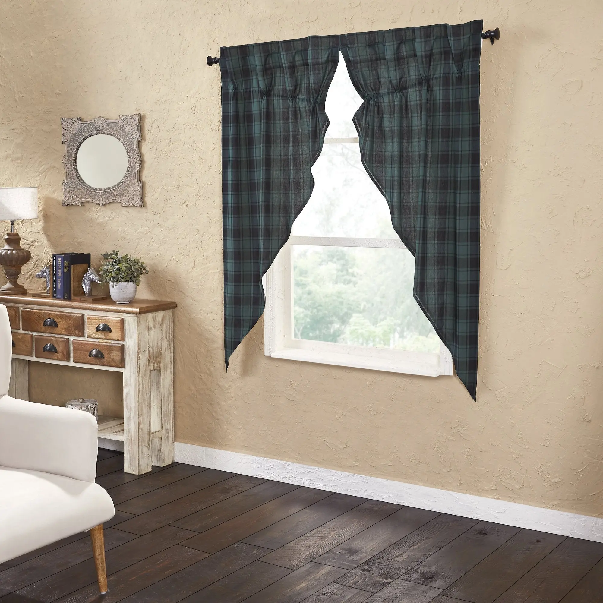 Pinehurst Prairie Plaid Pattern 100% Cotton Curtains, Room Decor Curtain with Drawstring Ties, Window Covers for Household Textiles