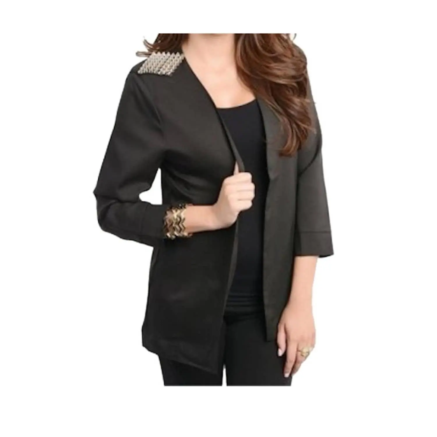 Open Front Spiked Shoulder Blazer