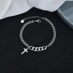 Fashion cross bracelet, men's stainless steel hip hop Cuban chain bracelet, gifts for men and women