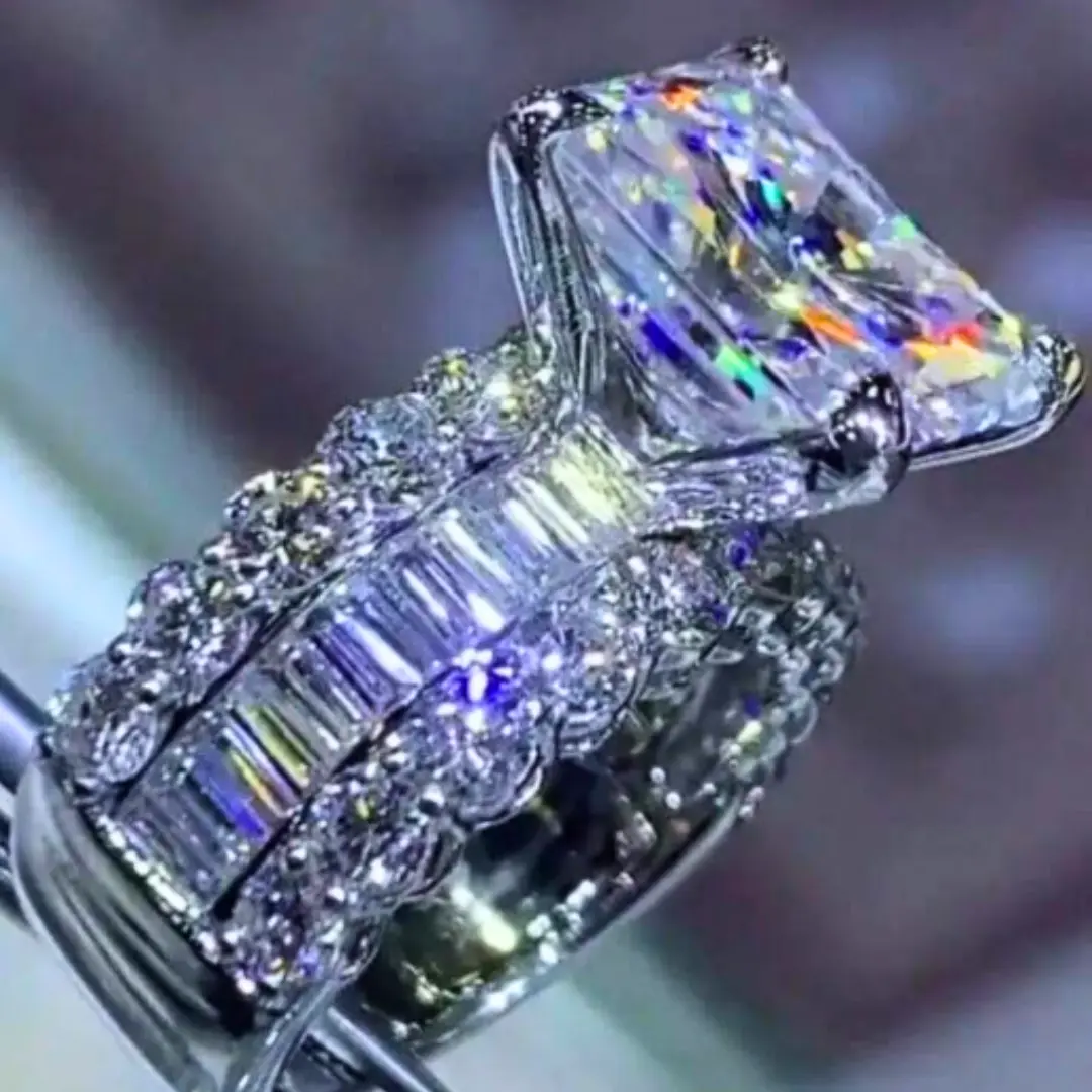 Elegant Promise Ring Silver Color Paved Shining Zirconia In Square Shape Symbol Of Elegance And Nobility Engagement Wedding Ring, Women Jewelry