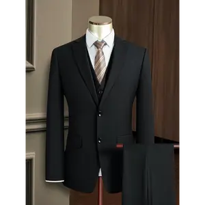 KAISER Men'S Light Business Suit Set - Solid Color, 100% Polyester, Non-Stretch, Spring/Fall Collection with Vest, Long Sleeve, Regular Fit, Buttoned Suit with Trousers