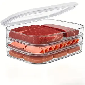 1pc Refrigerator Containers Stackable 3 Tier, BPA Free Deli Meat Storage Containers for Cold Cuts Cheese, Airtight Lunch Meat Holders with Easy Access, Kitchen Organization Containers for Meal Prep and St